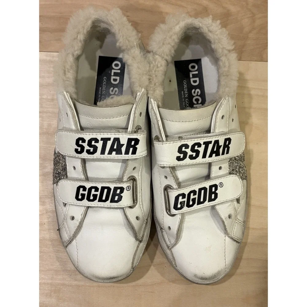 Golden Goose Old School Leather Glitter Star Sneakers Shearling Women's 36 US 6 - Picture 4 of 12